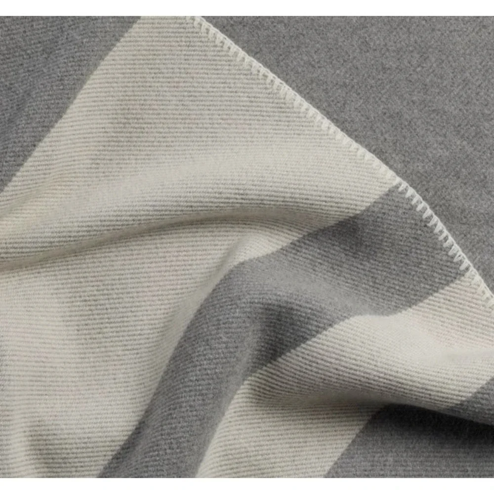 Parachute Queen King Heathered Gray Border Striped Bed Blanket
